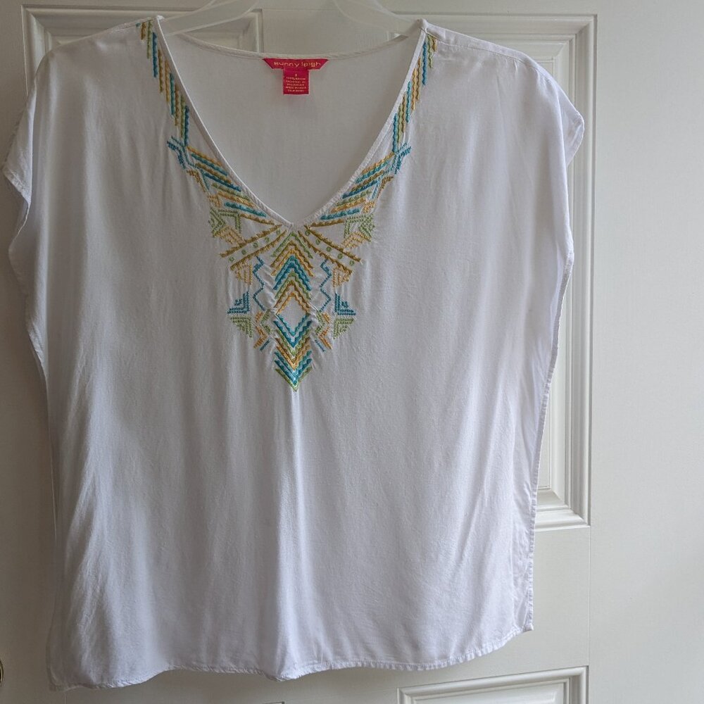 Sunny Leigh White Dolman Sleeve Embroidered Top*